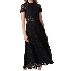 ML Monique Lhuillier Sheer Side Lace Midi Dress Black Size 4 NWT Formal NWT $595